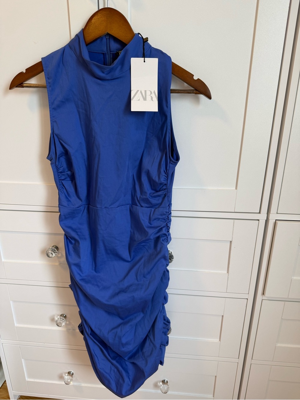 Zara Cobalt Blue Sleeveless Ruched Midi Dress